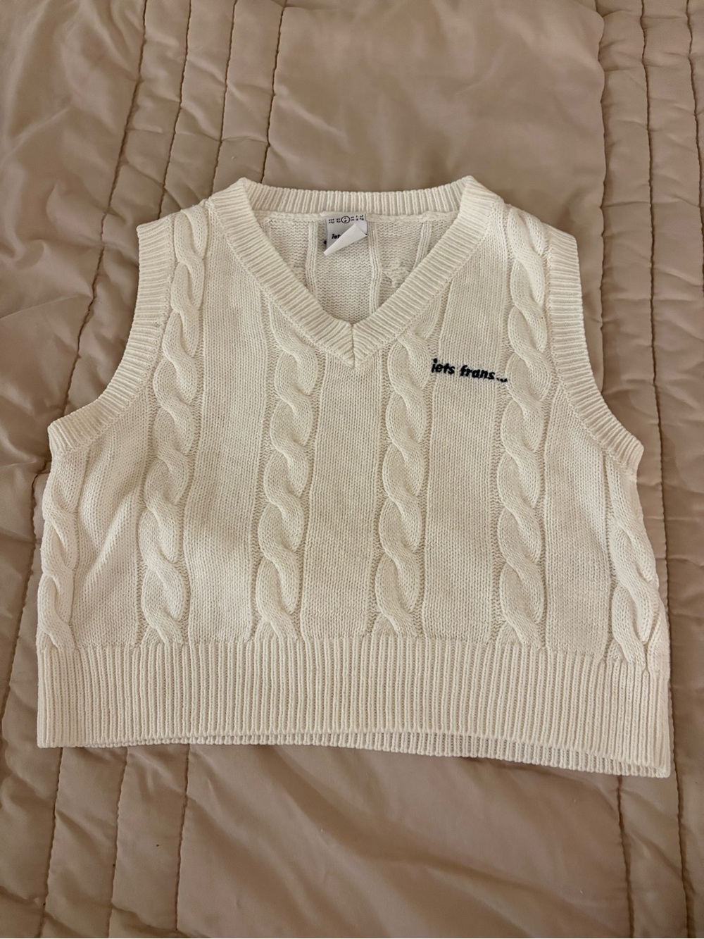 Iets Frans White Cable Knit Crop Top